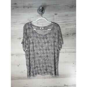 Old Navy Blouse Womens XL Black White Geometric Print Short‎ Sleeve Scoop Neck